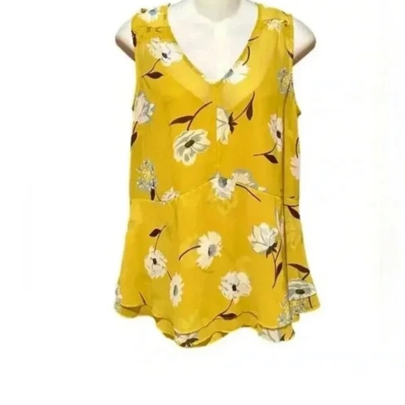 Cabi Dazzle 3782 Cami Lined Floral Print Peplum 2 Pc Blouse Yellow size M - Picture 2 of 4